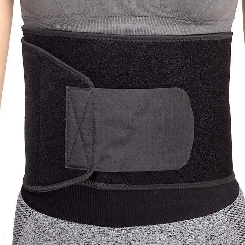 Black adjustable waist belt for yoga fitness with lumbar support