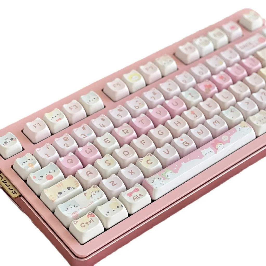 Meow Meow Team Height 141-piece five-sided sublimation key cap set for mechanical keyboards, showing detailed character prints.