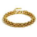 Gold stainless steel lantern chain bracelet for women with geometric ring design and electroplated finish