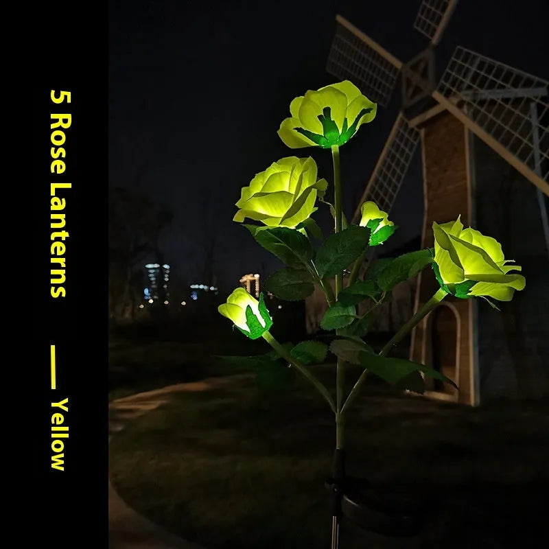 Solar-powered flower-shaped garden light with LED colour changing bulbs