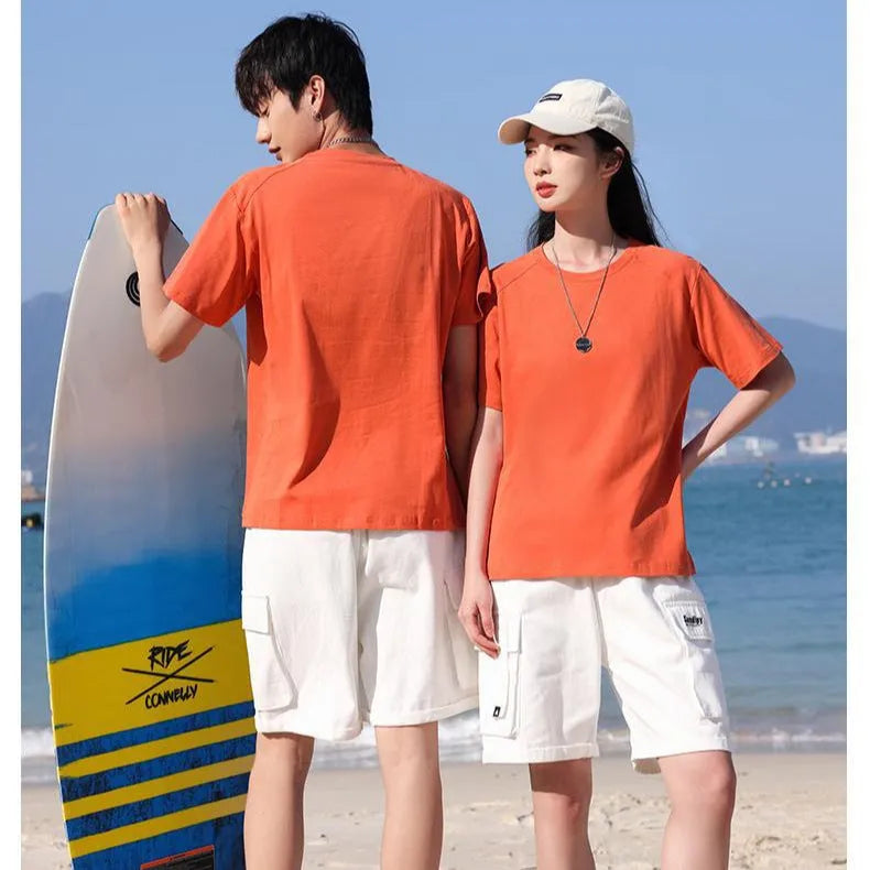 Men's solid colour pure cotton short-sleeve T-shirt on a hanger