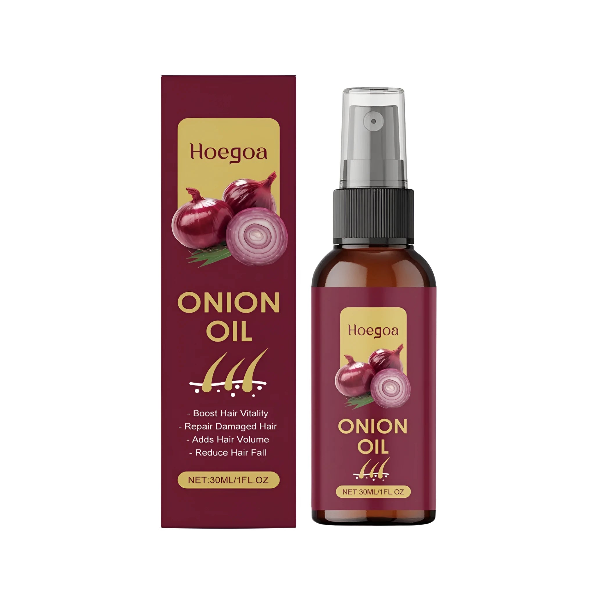 30ml bottle of onion hair care oil tonic with rosemary and ginger oils