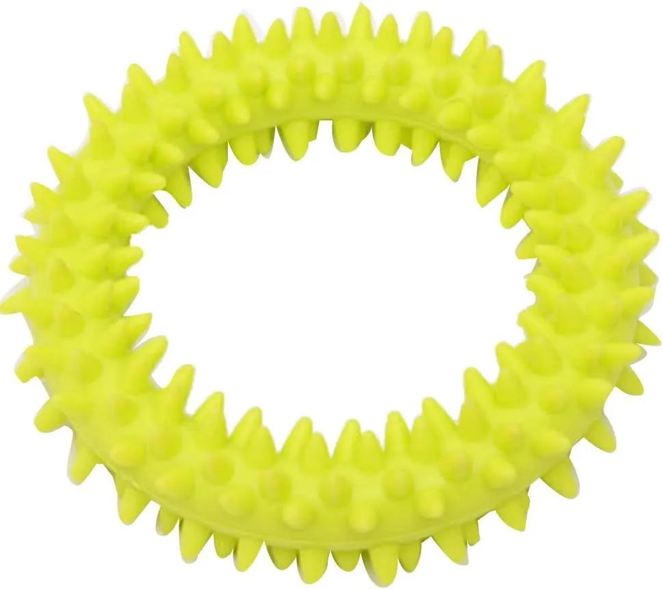 Blue TPR spiky circle ring dog chew toy for dental health and bite training.