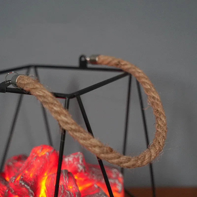 LED flame light simulated charcoal fireplace lamp made of iron and resin in European abstract style