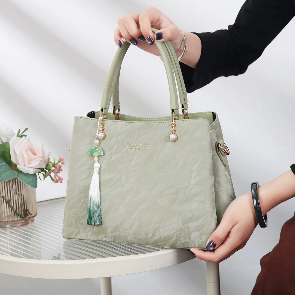 Women's horizontal square PU leather shoulder bag in ethnic style colours
