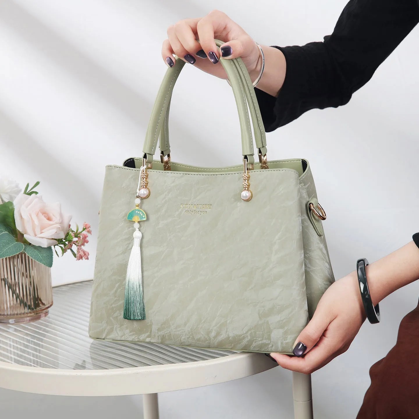 Women's horizontal square PU leather shoulder bag in ethnic style colours