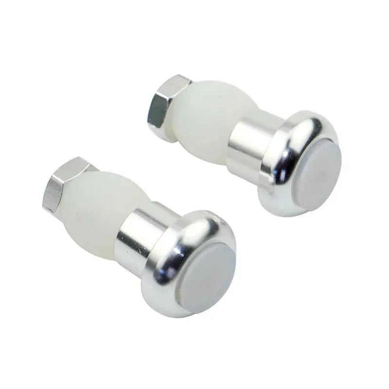 A pair of anodised aluminium bicycle handlebar end lights in a choice of colours, showing the red LED and white rubber switch.