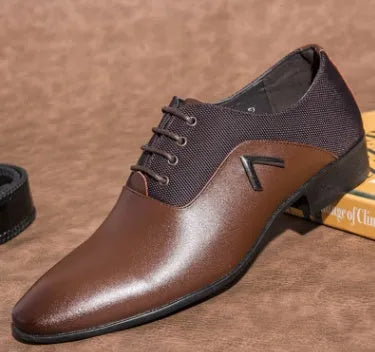 Men's artificial PU leather Oxford shoes with rubber sole in black, brown, and yellow colours