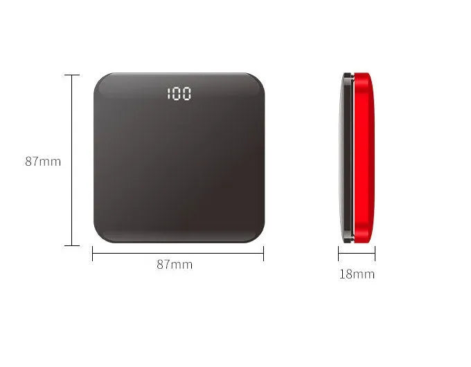 Ultra-thin mirror mini power bank 8000mAh alloy shell LCD display in black red rose gold