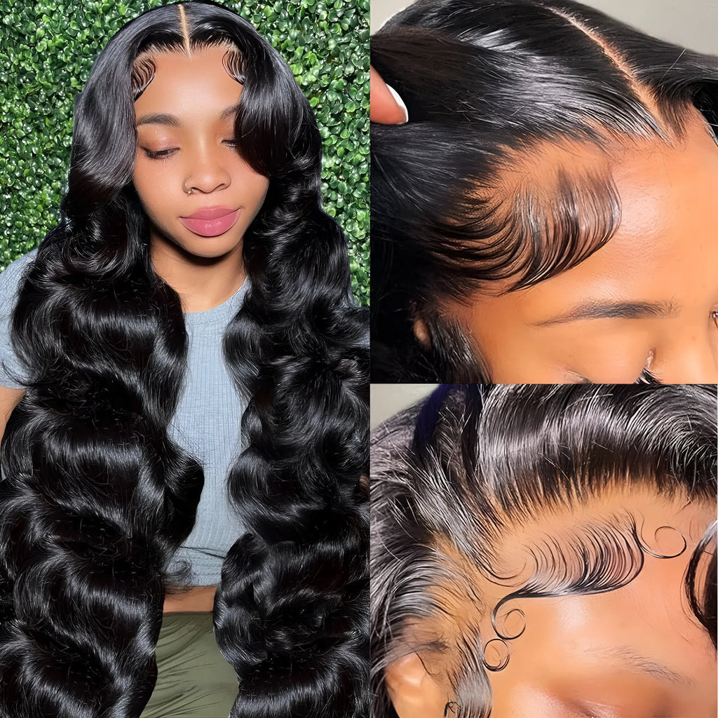 Black full-head wig with medium-long curly hairstyle on a wig stand.