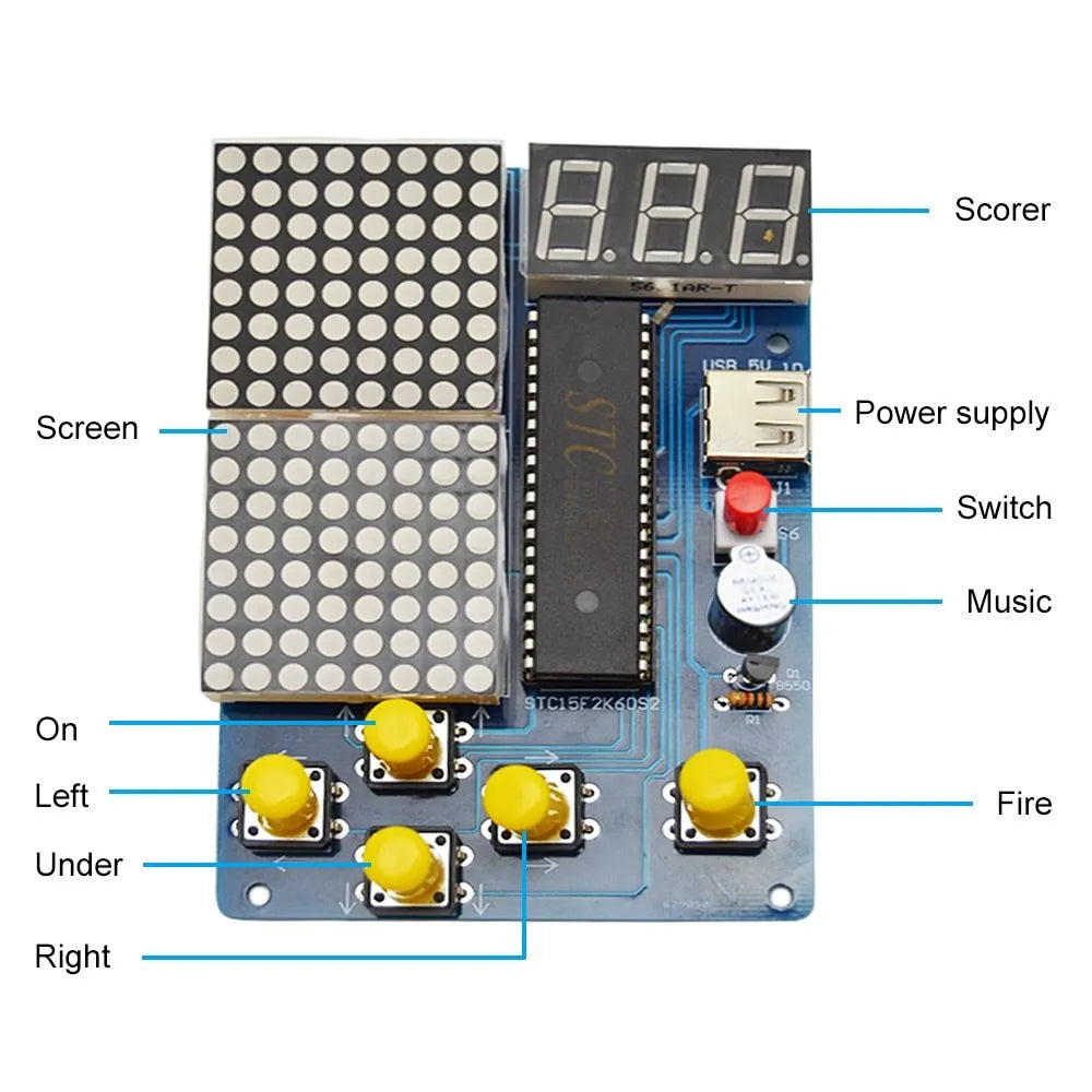 Unwelded 51 MCU single-chip computer game set DIY kit with shell, battery box, and four games