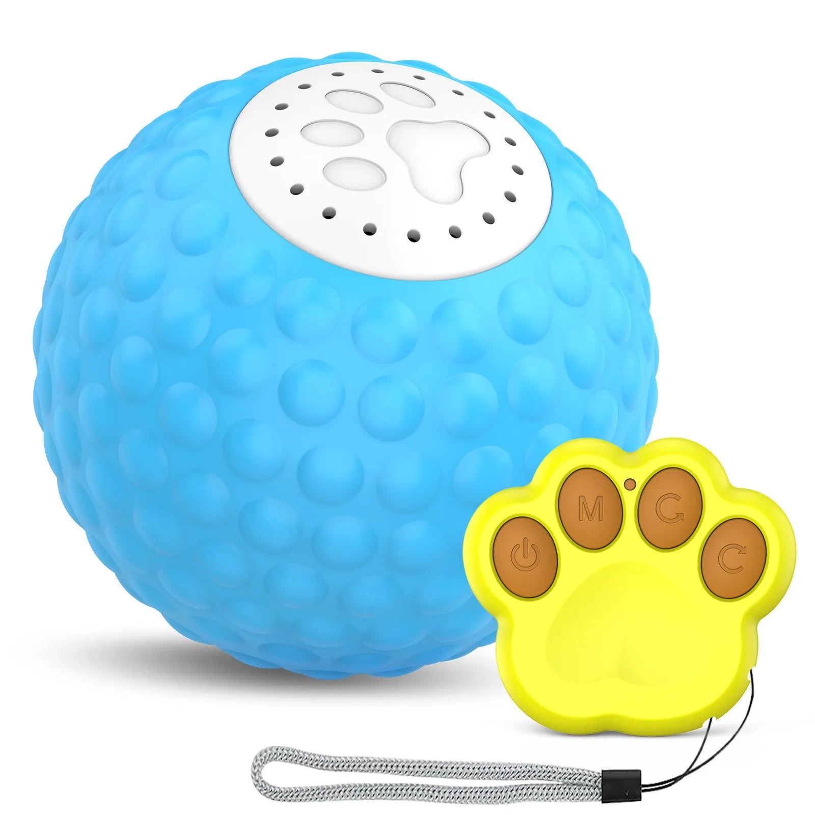 Remote control and colourful plastic ball cat toy with rolling and sound features for interactive play.