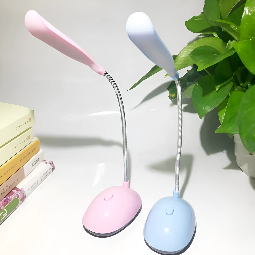 Dormitory reading LED eye protection desk lamp in modern simple design, plastic body, battery powered, available in white
