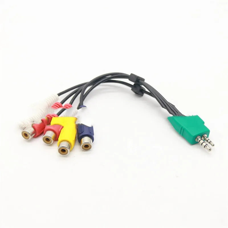 Black 3.5mm and 2.5mm to 5 RCA AV cable with tinned copper wire, 0.3 metre length
