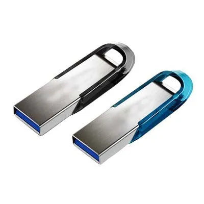 Black rotating waterproof USB flash drive with plastic shell shown in open and closed positions.