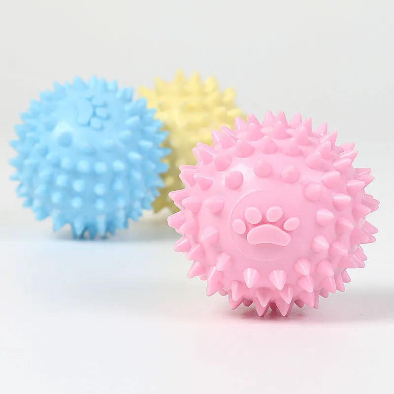 Blue TPR pet chewing ball with footprint texture, 6cm diameter, for dog and cat dental care