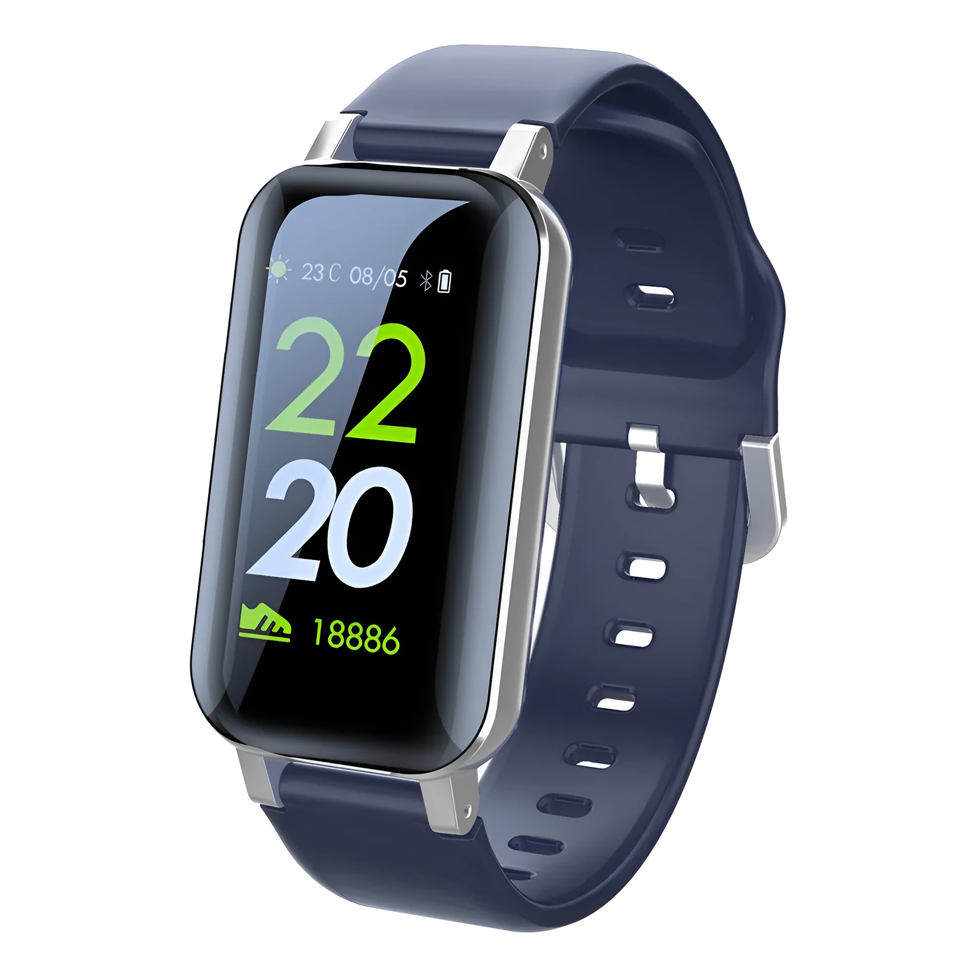 Call Bracelet smart wearable showing Black, Blue and Coffee colour options with adjustable band and heart rate monitoring display