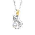 Sterling silver clavicle chain necklace with cat pendant, electroplated 925 silver jewellery