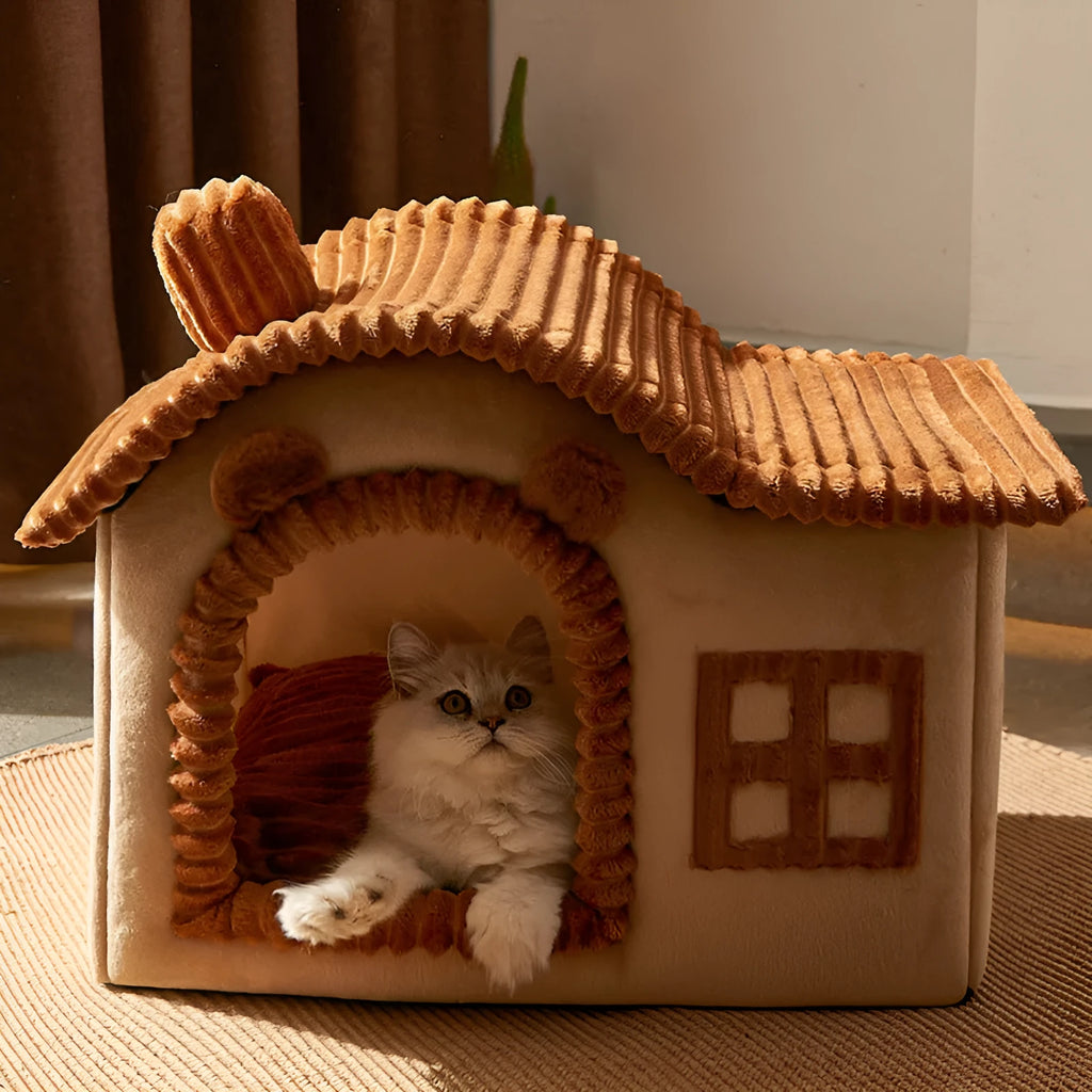 Winter Warm Villa enclosed cat litter box in grey, PP cotton, size S, indoor use