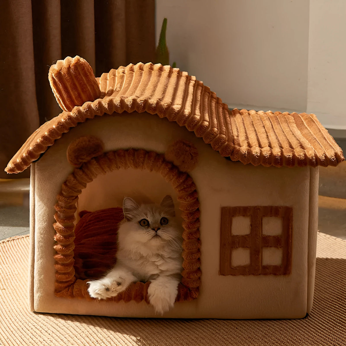 Winter Warm Villa enclosed cat litter box in grey, PP cotton, size S, indoor use