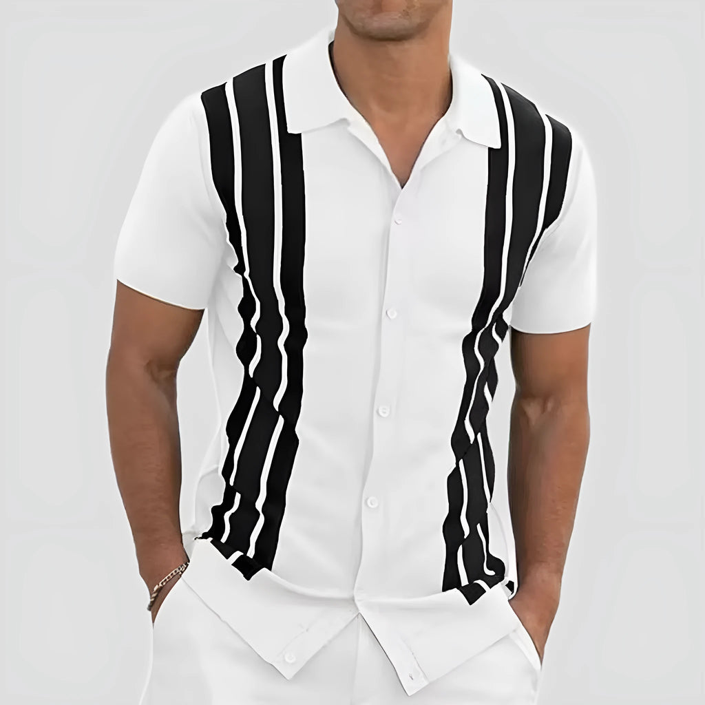 Men's summer short-sleeved cardigan shirt in polyester, available in six colours and sizes S to 6XL