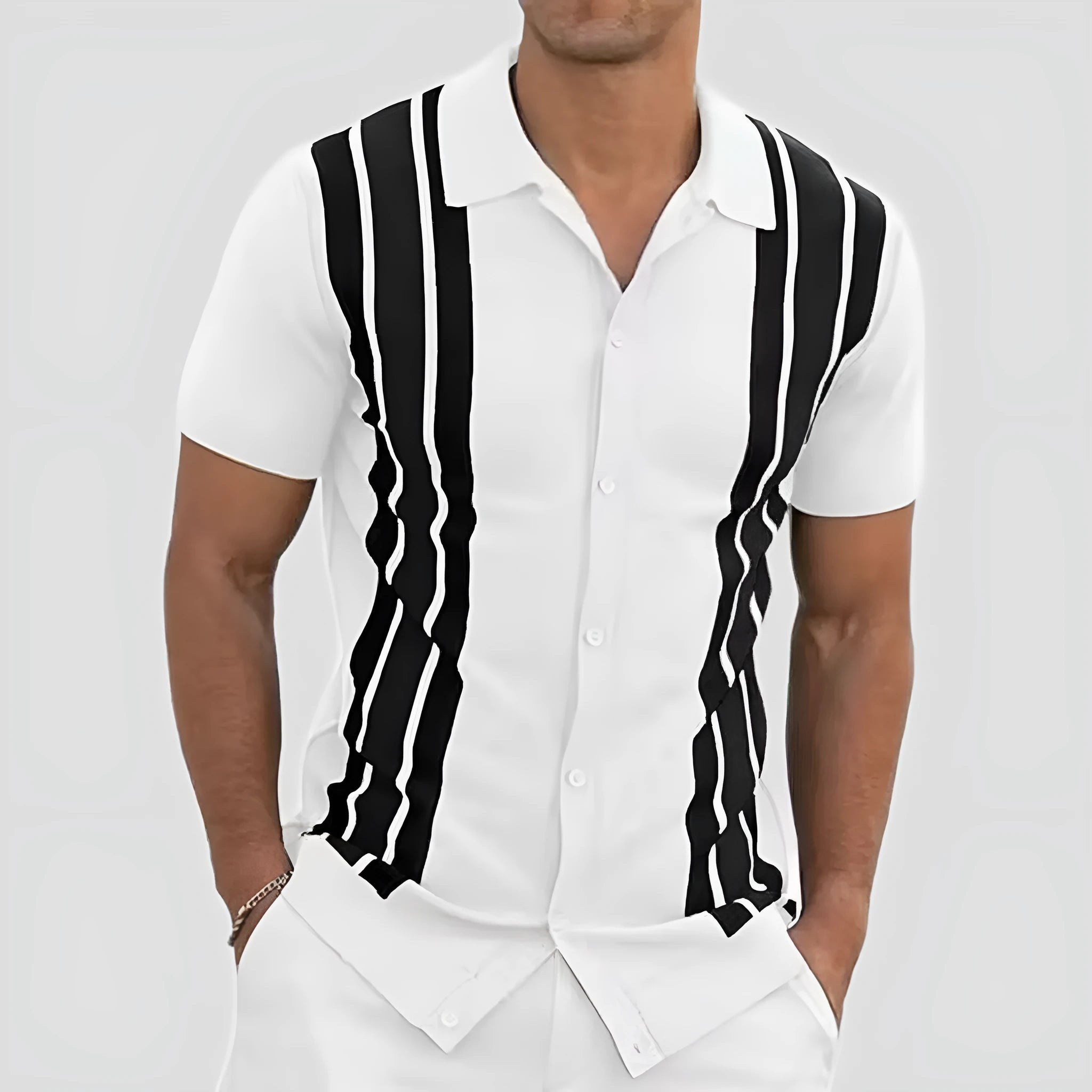 Men's summer short-sleeved cardigan shirt in polyester, available in six colours and sizes S to 6XL
