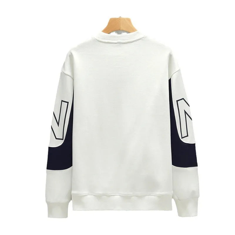 Loose round neck long sleeve t-shirt in beige with letter print, for teenagers spring casual wear