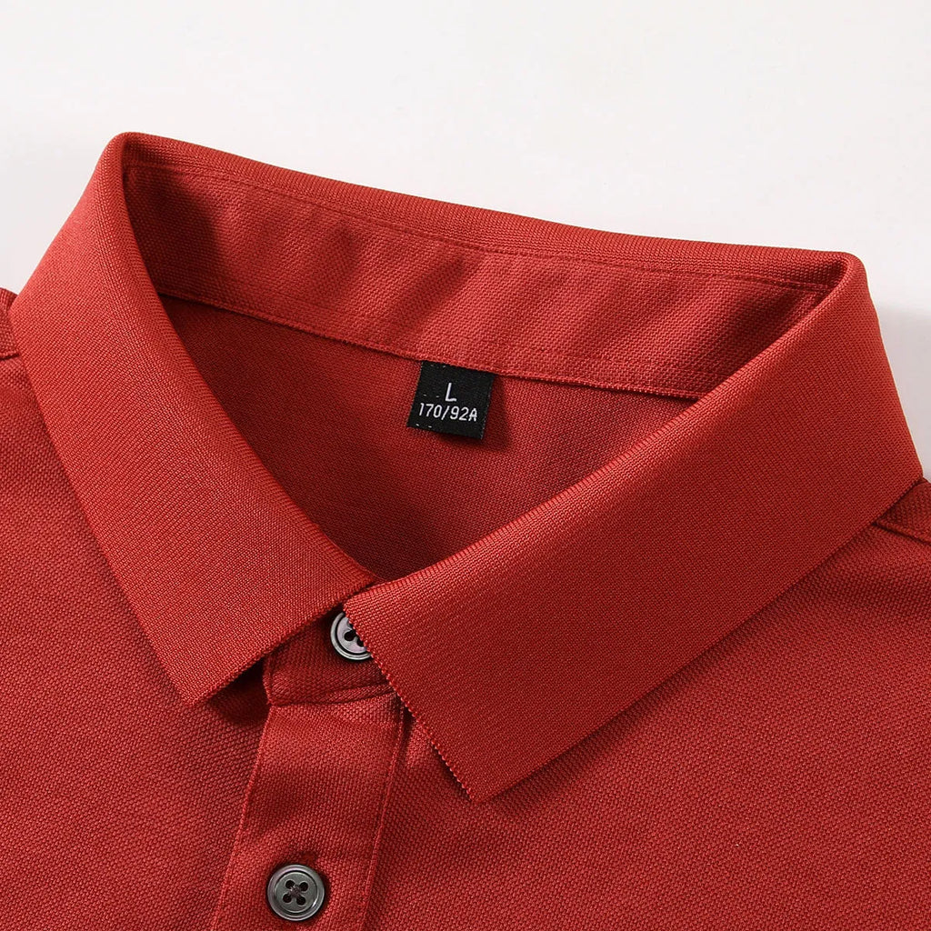 Short-sleeved V-neck lapel t-shirt in mulberry silk cotton blend for business wear, shown in multiple colours.