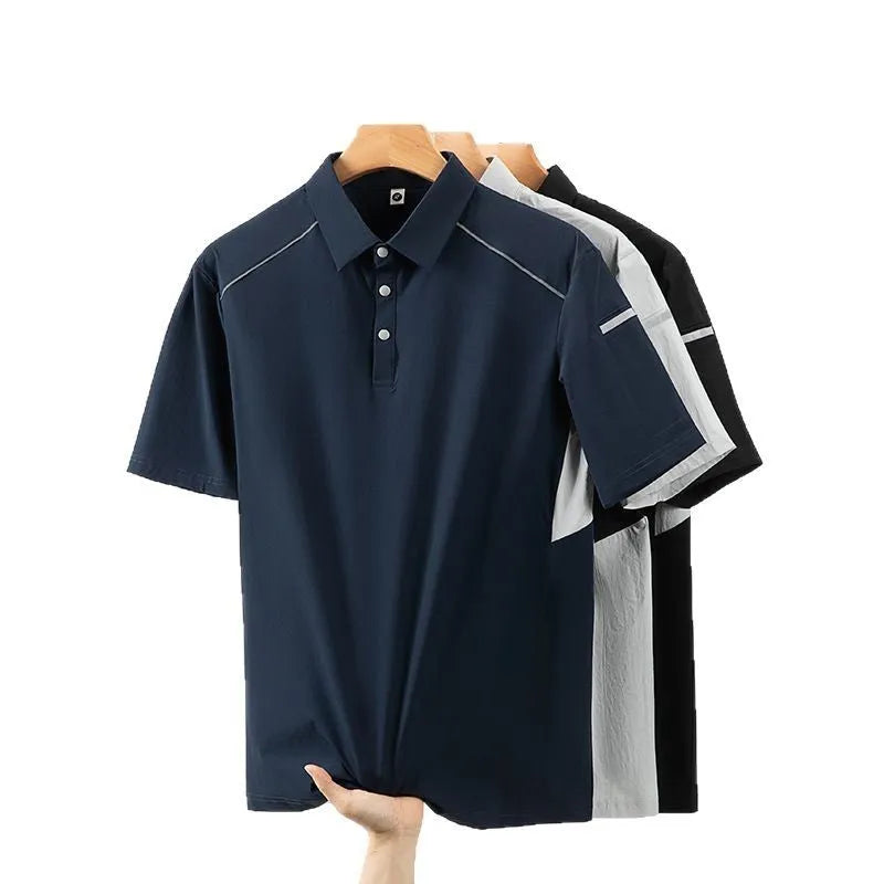 Men's short sleeve work shirt with ice-feeling quick-dry technology in silver, dark navy and black colours