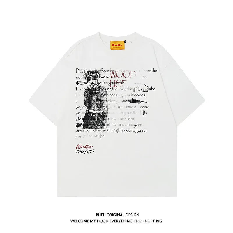Men's black retro loose fit pure cotton T-shirt with printed letter designs and raglan sleeves