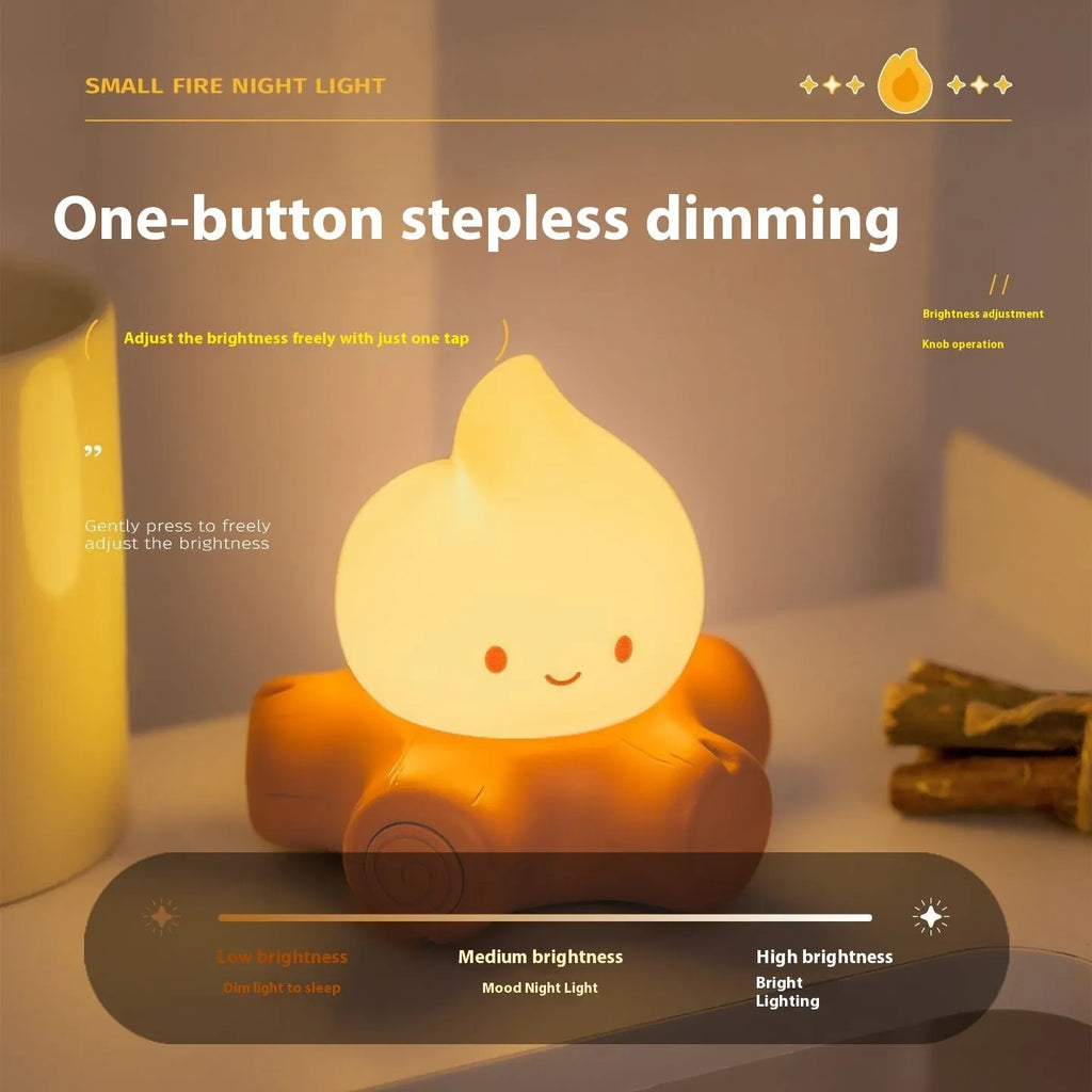 Small silicone fire pile night lamp with cartoon design and yellow light