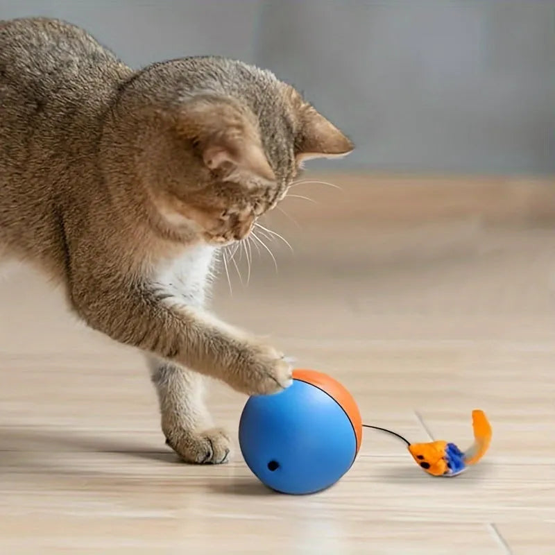 Grey plush mouse cat toy with blue and orange details measuring 8.5cm