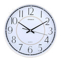 14-inch round wall clock with sweep second movement, ABS shell, available in white black and flashing gold