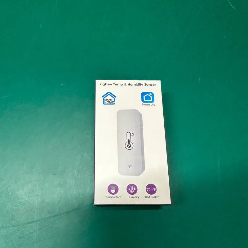 White WiFi temperature humidity sensor with Zigbee Tuya connectivity for smart home monitoring