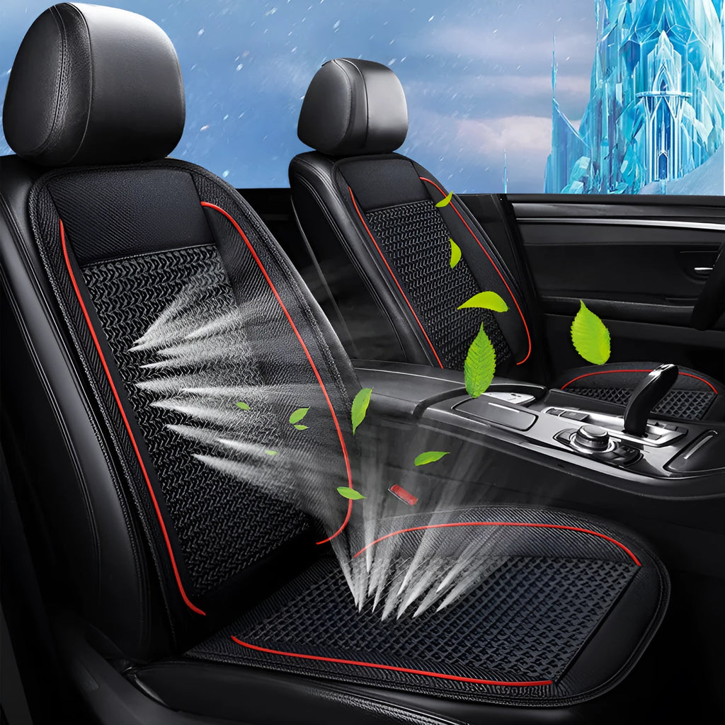 Car ventilation seat cushion measuring 60cm square in black, beige, or coffee colour with power cord