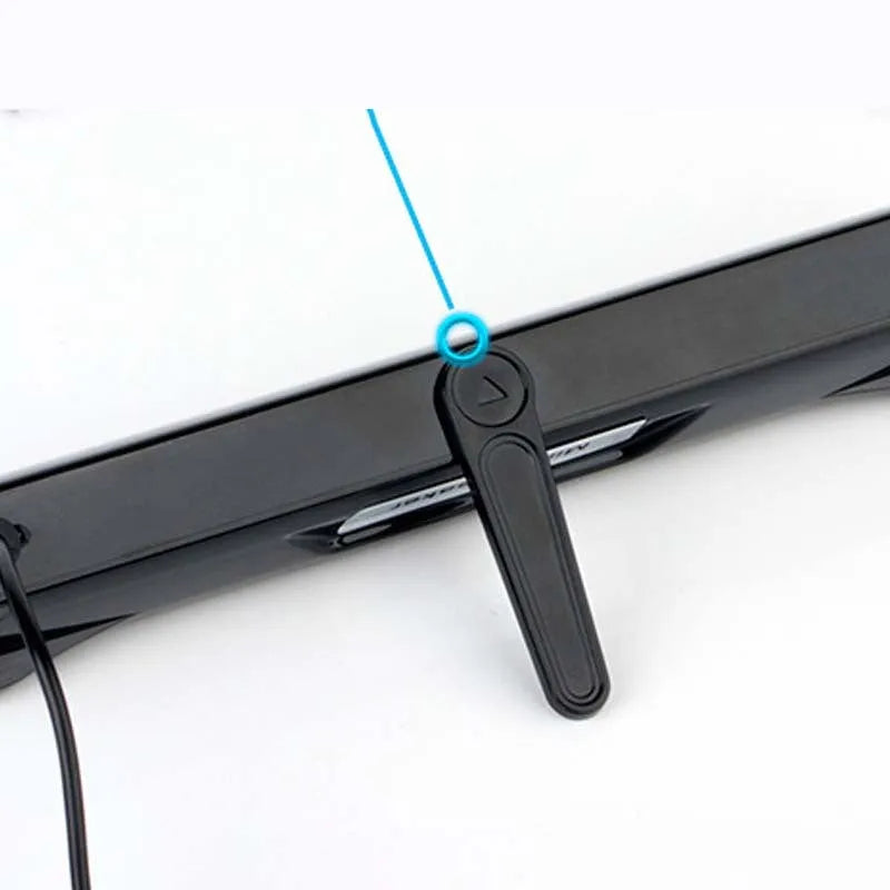 USB laptop desktop computer mini speaker with plastic enclosure, button controls, black colour, 20cm length