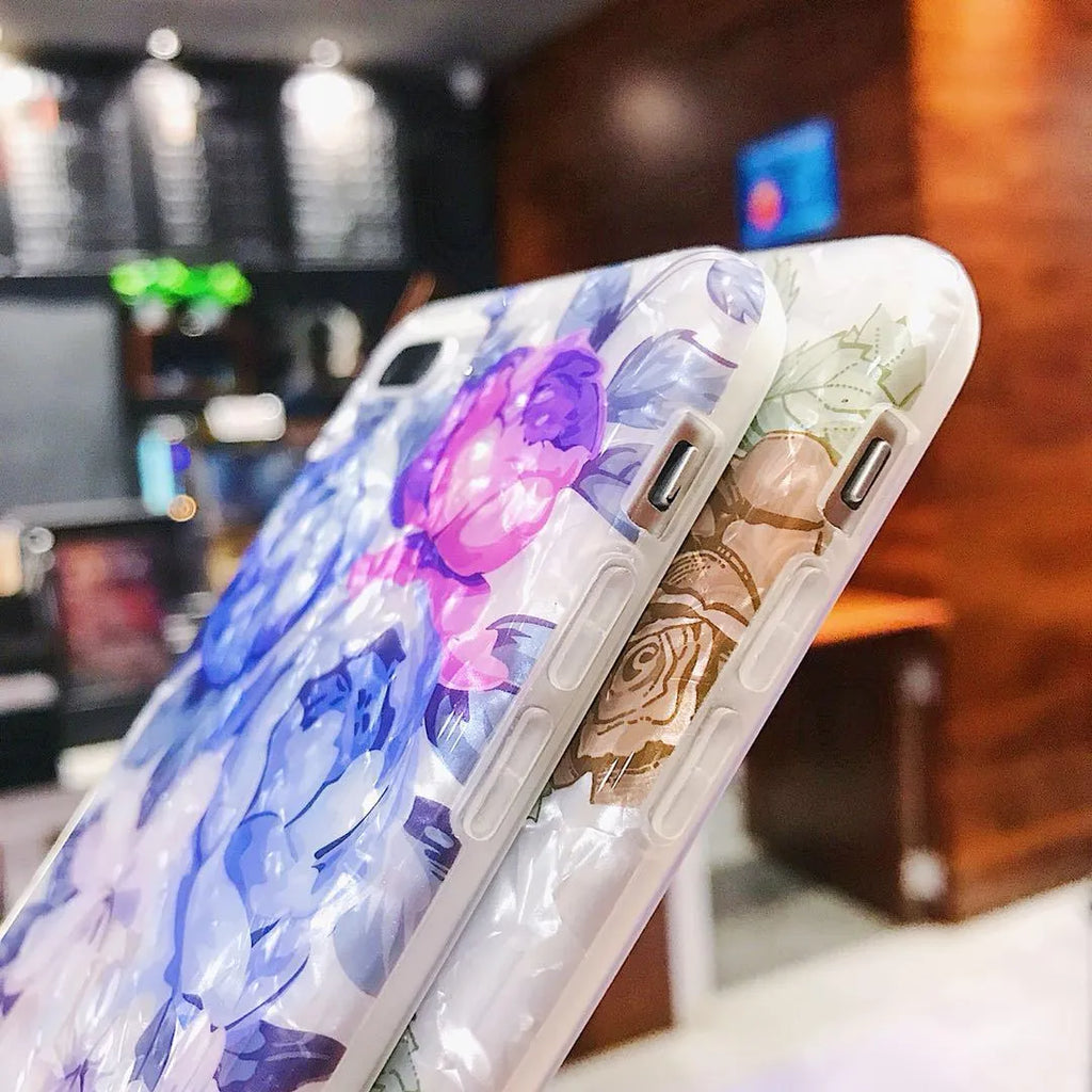 Dream Shell soft TPU iPhone case with a brown rose flower pattern on the back