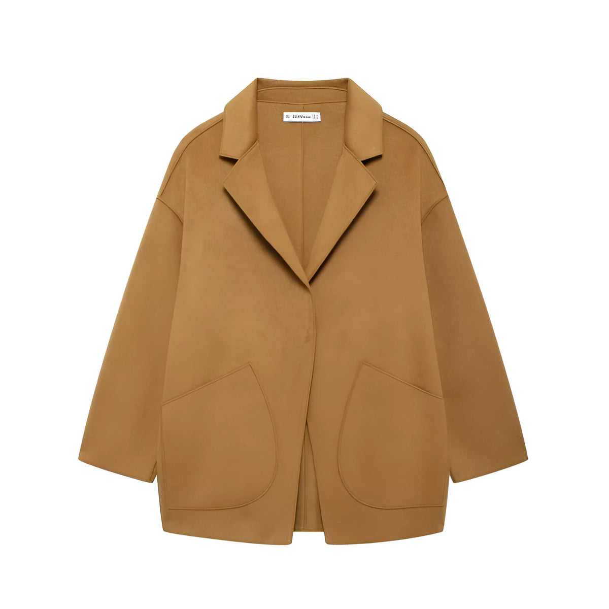 Women's orange double-sided woolen coat, 100cm long, regular fit, long sleeves and pockets, sizes S-M