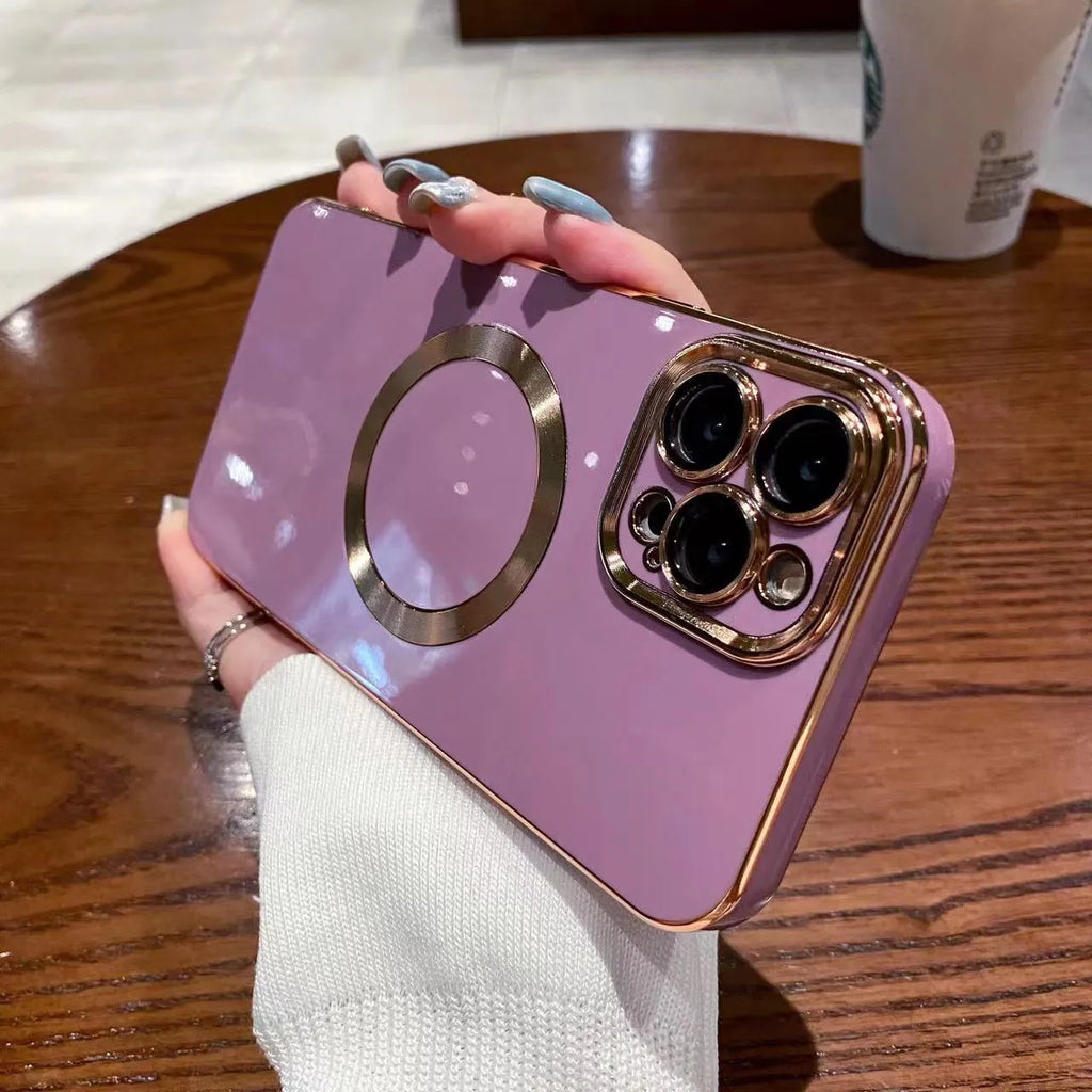Brushed 6D electroplating magnetic phone case for Apple iPhone 15 series in solid colour finish, cherry purple variant