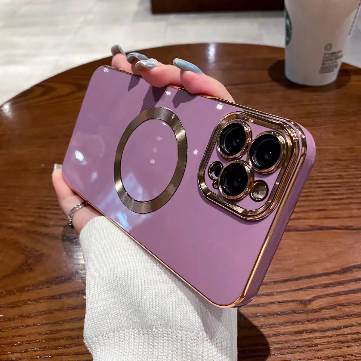 Brushed 6D electroplating magnetic phone case for Apple iPhone 15 series in solid colour finish, cherry purple variant