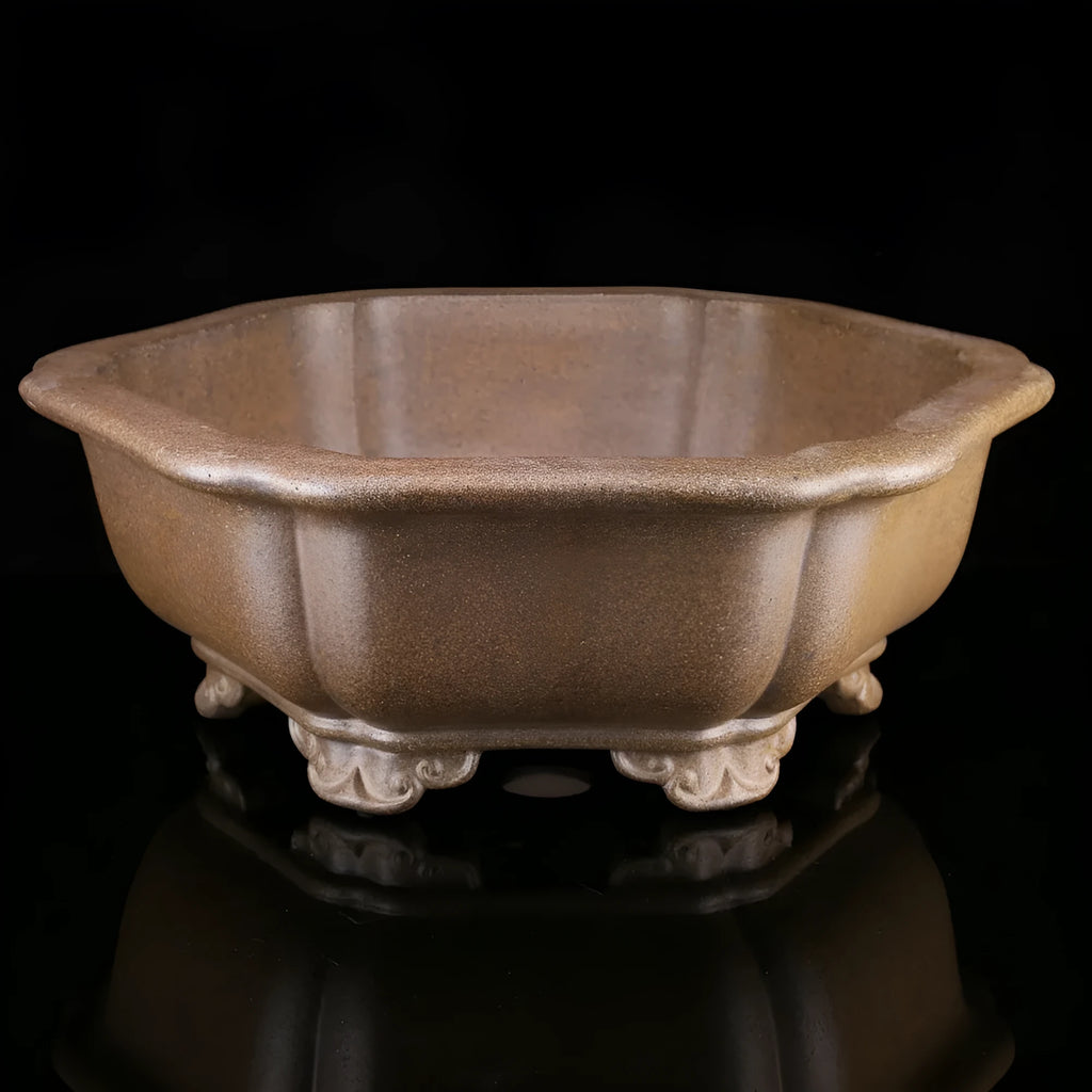 Handmade large purple sand plant basin in hexagonal or Begonia shape for bonsai and succulents
