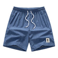 Men's drawstring waist summer shorts in black blue grey khaki colours with straight leg styling