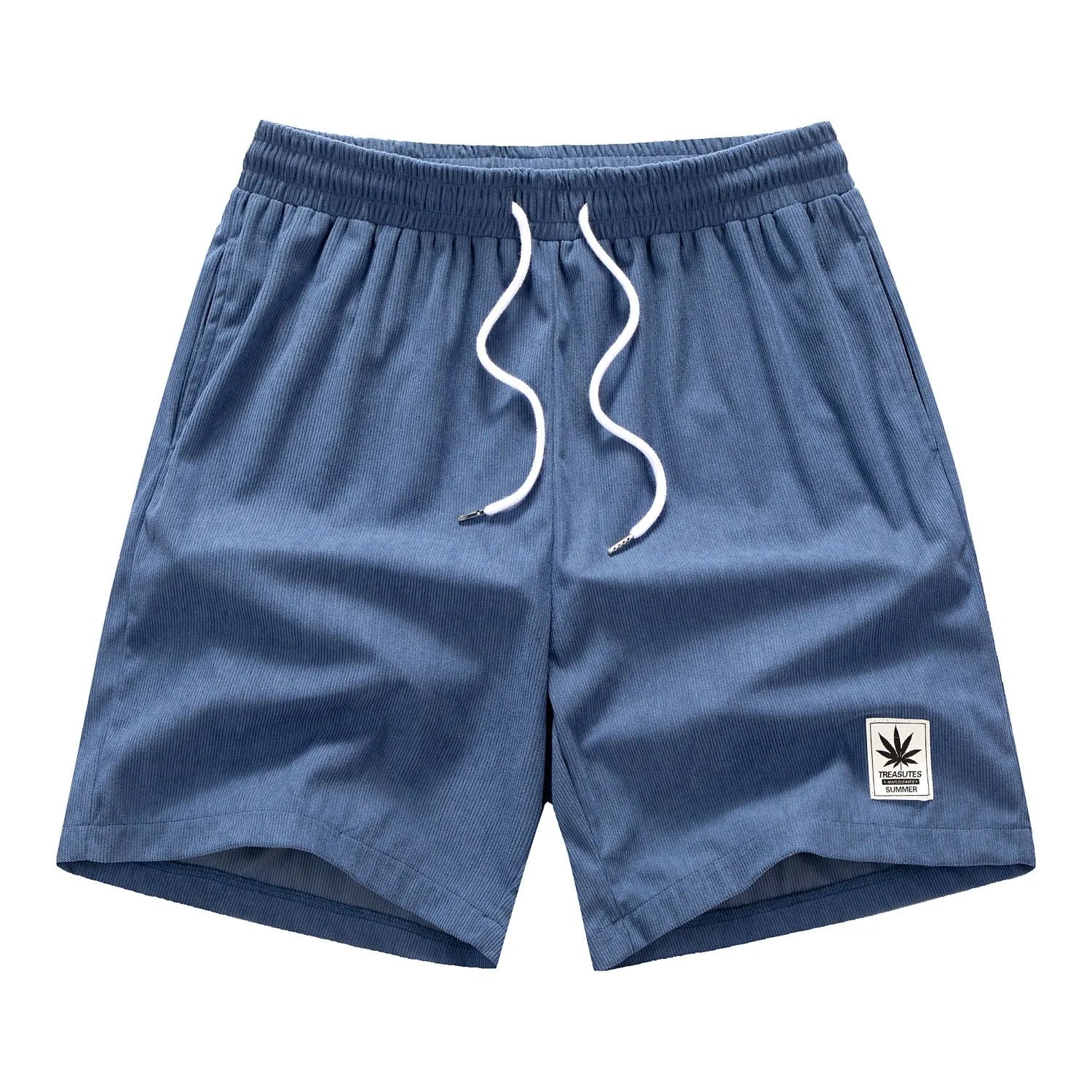 Men's drawstring waist summer shorts in black blue grey khaki colours with straight leg styling
