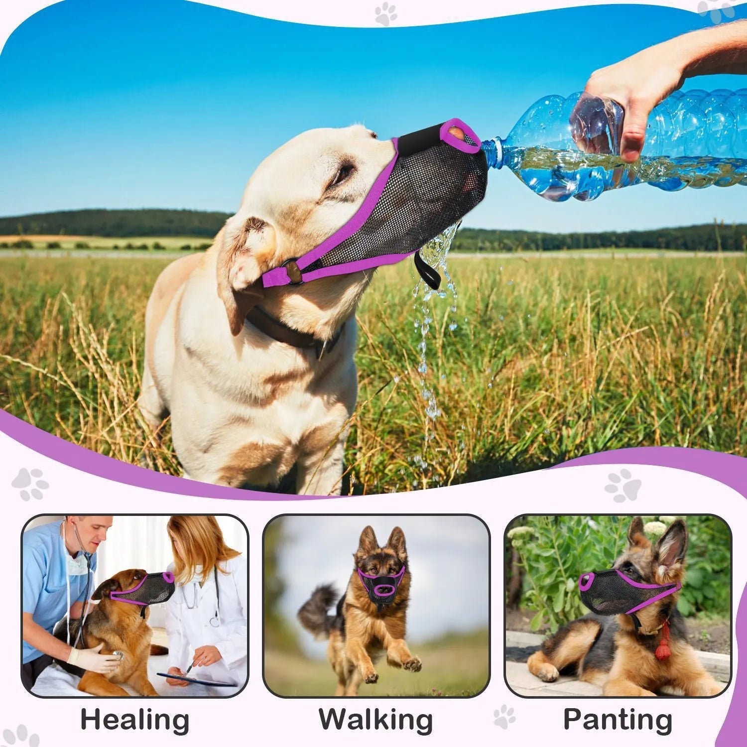 Breathable mesh dog muzzle mask in black, with adjustable straps, suitable for preventing scavenging and barking