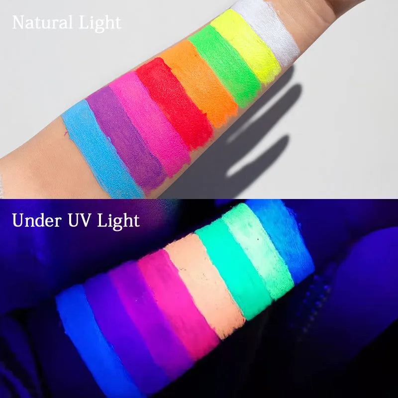 Neon liquid glitter eyeliner 7x1x1cm 15g with UV fluorescent effect, 10g net, eight neon colours.