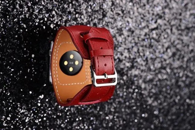 Leather watch strap belt in red, blue, black or brown, 38mm and 42mm width options for men and women