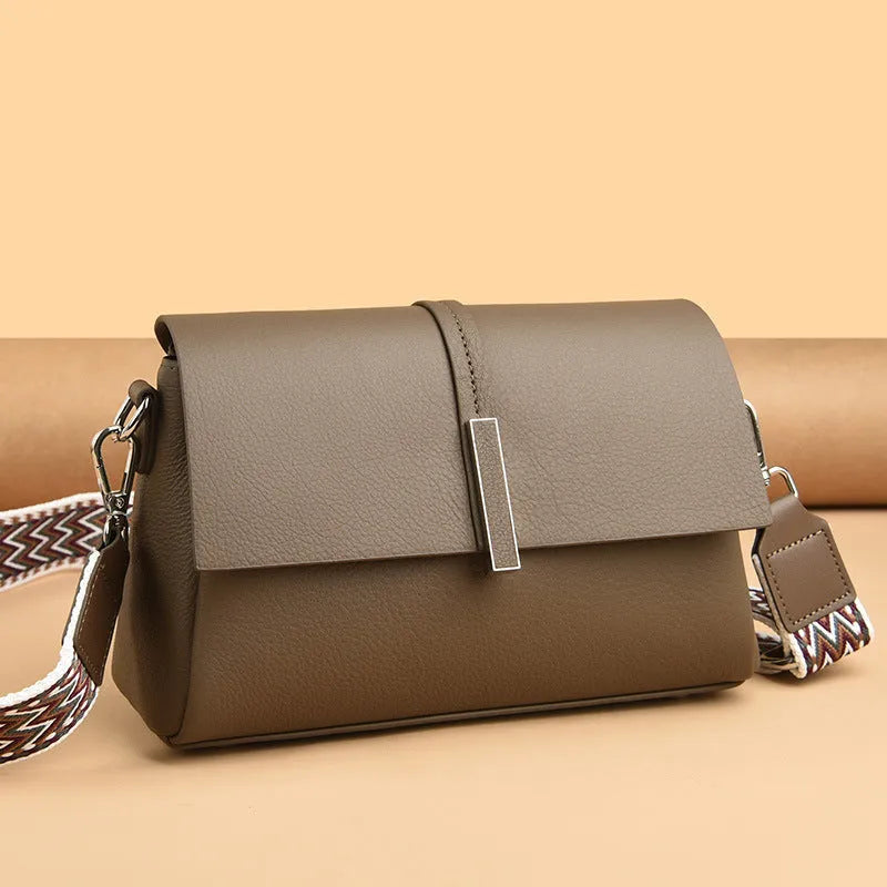 Women's cowhide tote bag in genuine leather, 24x15x9 cm, soft shoulder messenger bag with double straps, black gray wine red.