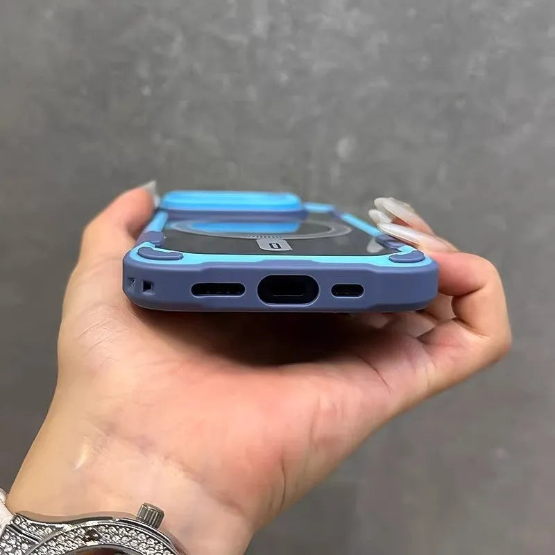 Four-corner drop-resistant airbag phone case with invisible bracket and magnetic back, compatible with iPhone 13 to 16 Pro Max