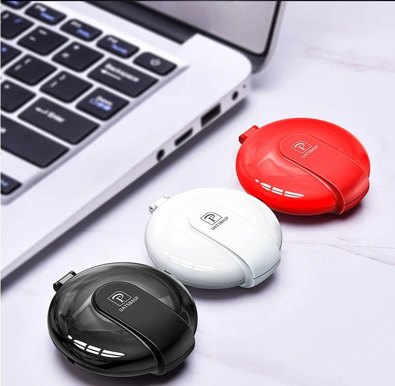 Black magnetic retractable style 3-in-1 charger with car mounting patch and retractable cable
