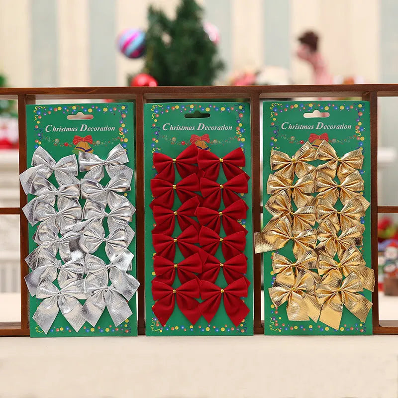 5 cm gold, red, red-gold, and silver polyester Christmas tree bow decoration with ribbon.